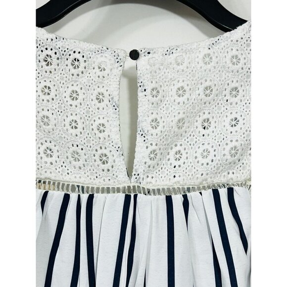 Doe & Rae High Low Sleeveless Top Crochet Lace Blue White Striped Size Small NWT - Picture 7 of 12
